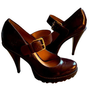 Michael Kors Womens Leather Mary Jane Platform Heel Size 7M Burgundy